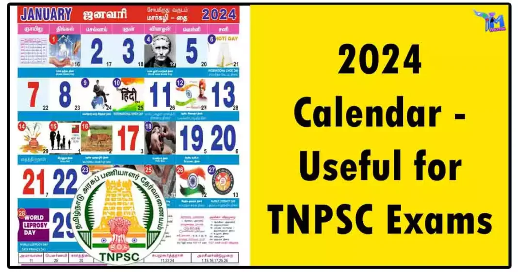 2024 Calendar - Useful for TNPSC Exams
