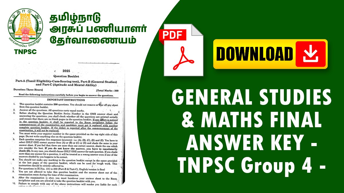 GENERAL STUDIES & MATHS FINAL ANSWER KEY - TNPSC Group 4 - 2025