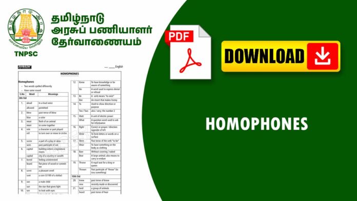 📌 🗣️ 100+ Important Homophones with English Meaning | TNPSC, SSC, RRB, TNUSRB Exams 📘