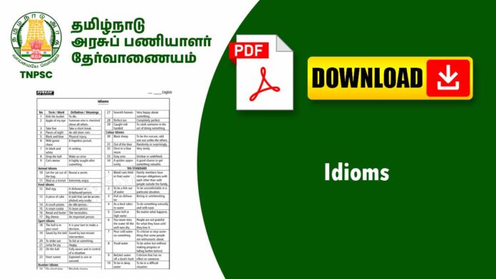 📌 🗣️ 100+ Important English Idioms with Tamil Meaning | TNPSC, SSC, RRB Exams 📘