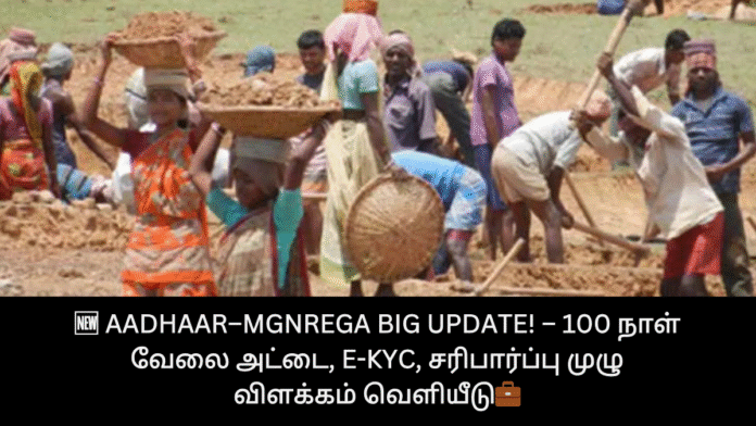 🆕 Aadhaar–MGNREGA Big Update! – 100 நாள் வேலை அட்டை, e-KYC, சரிபார்ப்பு முழு விளக்கம் வெளியீடு💼