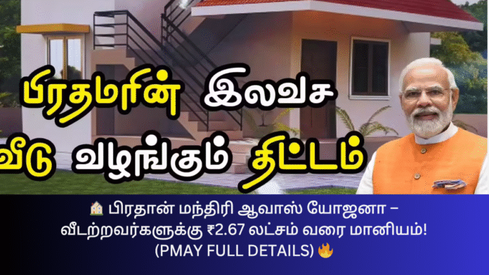🏠 பிரதான் மந்திரி ஆவாஸ் யோஜனா – வீடற்றவர்களுக்கு ₹2.67 லட்சம் வரை மானியம்! (PMAY Full Details) 🔥