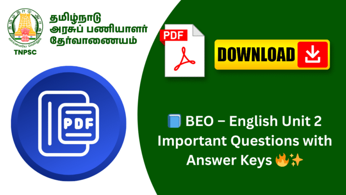 📘 BEO – English Unit 2 Important Questions with Answer Keys 🔥✨