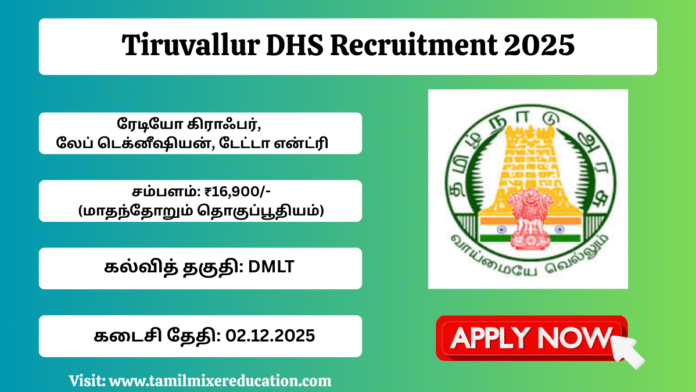 📢 Tiruvallur DHS Recruitment 2025 – ரேடியோ கிராஃபர், லேப் டெக்னீஷியன், டேட்டா என்ட்ரி – விண்ணப்பிக்க கடைசி தேதி டிசம்பர் 2! 🏥🔥
