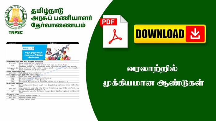 🏛️ வரலாற்றில் முக்கியமான ஆண்டுகள் PDF 📘 | Important Years in Indian & World History (TNPSC Notes)