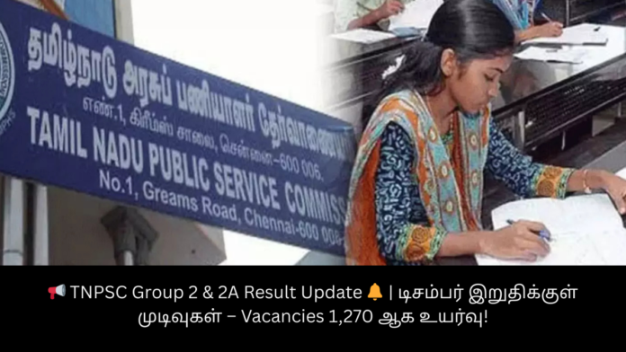 📢 TNPSC Group 2 & 2A Result Update 🔔 | டிசம்பர் இறுதிக்குள் முடிவுகள் – Vacancies 1,270 ஆக உயர்வு!