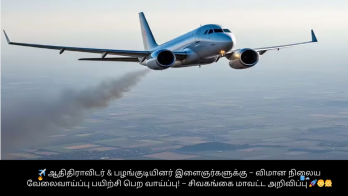 ✈️ ஆதிதிராவிடர் & பழங்குடியினர் இளைஞர்களுக்கு – விமான நிலைய வேலைவாய்ப்பு பயிற்சி பெற வாய்ப்பு! – சிவகங்கை மாவட்ட அறிவிப்பு 🚀👦👧