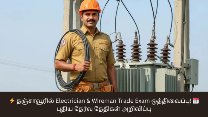 ⚡ தஞ்சாவூரில் Electrician & Wireman Trade Exam ஒத்திவைப்பு! 📅 புதிய தேர்வு தேதிகள் அறிவிப்பு
