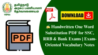 ✍️ Handwritten One Word Substitution PDF for SSC, RRB & Bank Exams | Exam-Oriented Vocabulary Notes