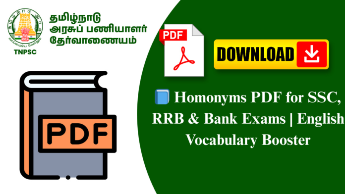 📘 Homonyms PDF for SSC, RRB & Bank Exams | English Vocabulary Booster