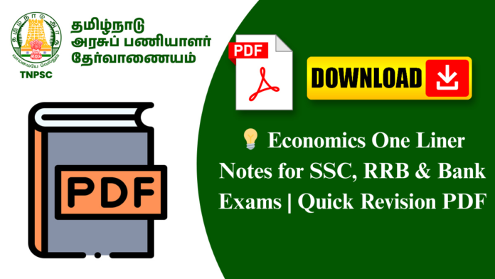 💡 Economics One Liner Notes for SSC, RRB & Bank Exams | Quick Revision PDF