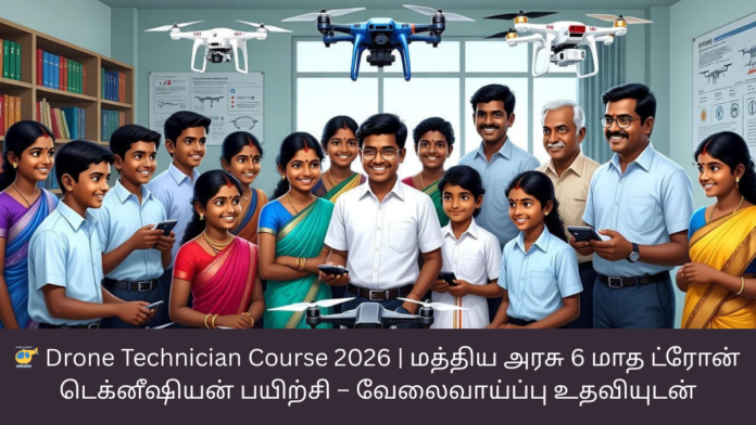 🚁 Drone Technician Course 2026 | மத்திய அரசு 6 மாத ட்ரோன் டெக்னீஷியன் பயிற்சி – வேலைவாய்ப்பு உதவியுடன்