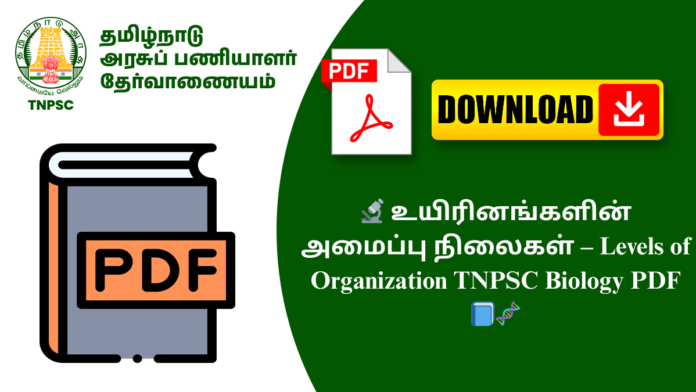 🔬 உயிரினங்களின் அமைப்பு நிலைகள் – Levels of Organization TNPSC Biology PDF 📘🧬