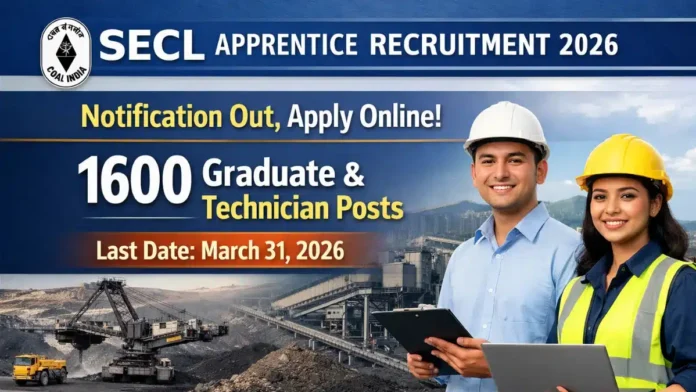 📢 SECL Apprentice Recruitment 2026 🔥 | 1600 Posts | Apply Online | Degree & Diploma Candidatesக்கு சூப்பர் வாய்ப்பு!