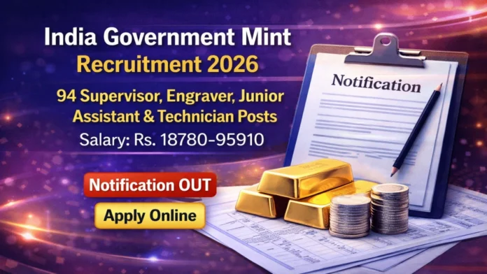 🏦 India Government Mint Recruitment 2026: 94 Junior Technician Jobs – ₹67,000 Salary வரை 🔥