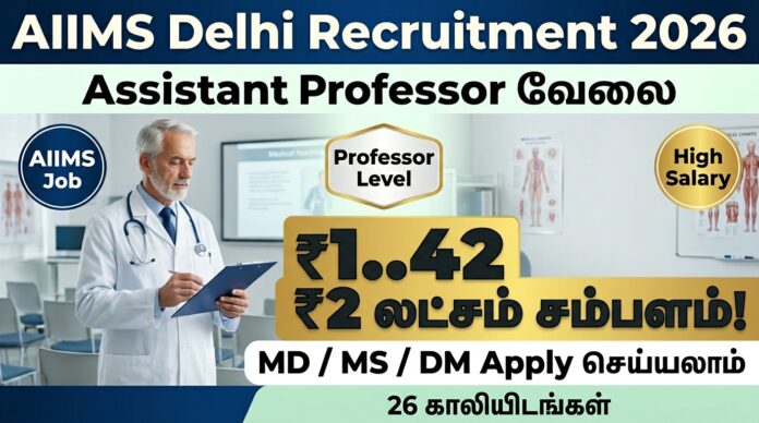 🟢 AIIMS Delhi Assistant Professor Recruitment 2026 – 26 காலியிடங்கள் | ₹1.42 லட்சம் சம்பளம்! MD/MS/DM Apply செய்யலாம் 🔥🏥