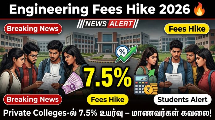 🎓 Engineering Fees Hike 2026 🔥 Private Colleges-ல் 7.5% உயர்வு – மாணவர்கள் கவலை!