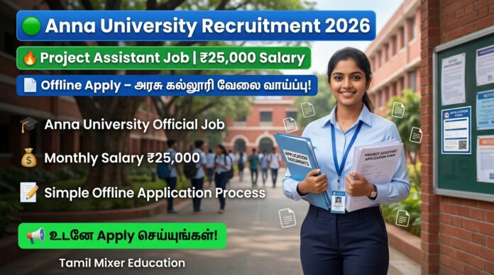 🟢 Anna University Recruitment 2026 🔥 Project Assistant Job | ₹25,000 Salary | Offline Apply!