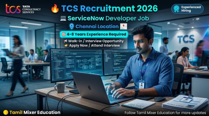 🔥 TCS Recruitment 2026 Chennai – ServiceNow Developer Job | 4–8 Years Experience Required 💻📢