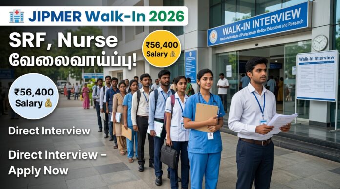 🏥 JIPMER Walk-In Recruitment 2026 – SRF, Nurse Jobs | ₹56,400 சம்பளம்! 🔥