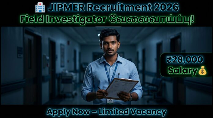 🏥 JIPMER Recruitment 2026 – Field Investigator வேலைவாய்ப்பு | ₹28,000 சம்பளம்! 🔥