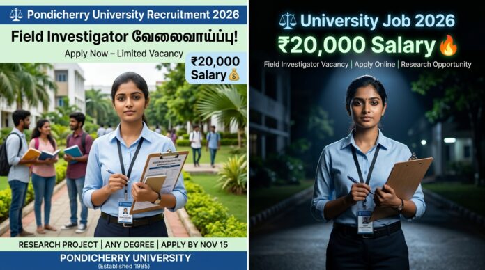 ⚖️ Pondicherry University Recruitment 2026 – Field Investigator வேலைவாய்ப்பு | ₹20,000 சம்பளம்! 🔥