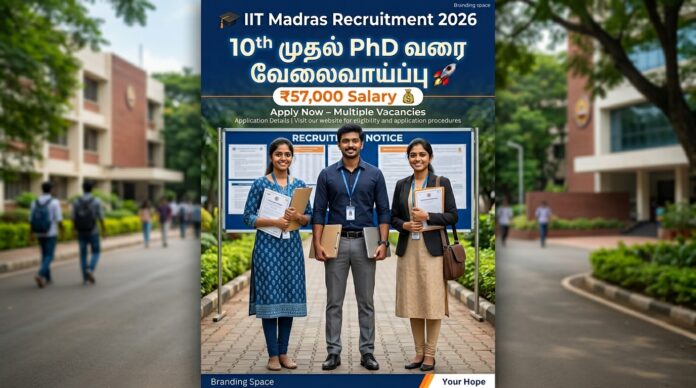 🎓 IIT Madras Recruitment 2026 – ₹57,000 Salary வரை! 10th முதல் PhD வரை வேலைவாய்ப்பு 🚀