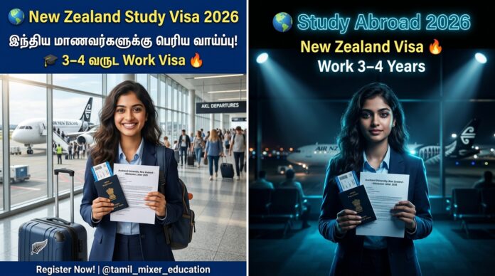 🌍 New Zealand Study Visa 2026: இந்திய மாணவர்களுக்கு பெரிய வாய்ப்பு! 🎓 3–4 வருட Work Visa 🔥