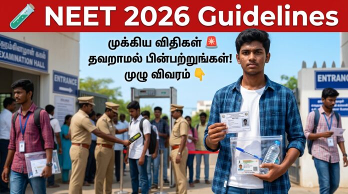 🧪 NEET 2026 Exam Guidelines: தவறாமல் பின்பற்ற வேண்டிய முக்கிய விதிகள்! 🚨 முழு விவரம் 👇