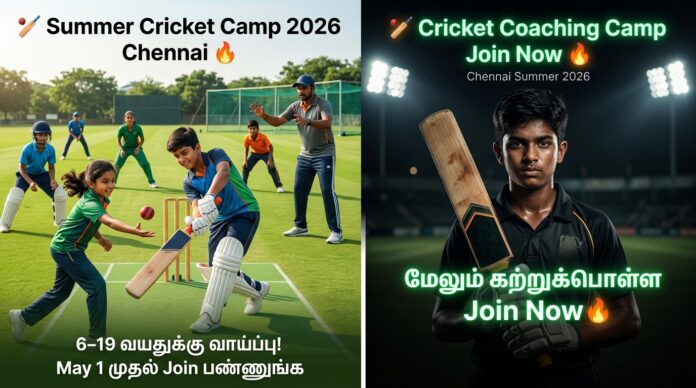 🏏 Summer Cricket Coaching Camp 2026 Chennai: 6–19 வயதுக்கு வாய்ப்பு! May 1 முதல் Join பண்ணுங்க 🔥