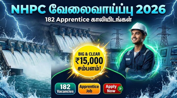 🟢 NHPC வேலைவாய்ப்பு 2026 – 182 Apprentice காலியிடங்கள் | ₹15,000 சம்பளம்! 🔥⚡
