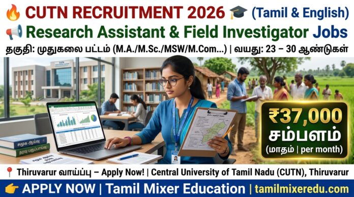 🔥 CUTN Recruitment 2026 – Research Assistant & Field Investigator Jobs | ₹37,000 சம்பளம் | Thiruvarur வாய்ப்பு 🎓