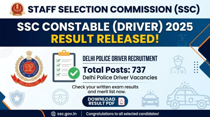 🚔 SSC Constable Driver 2025 Result வெளியீடு – 737 Delhi Police Driver Posts Result PDF இங்கே!