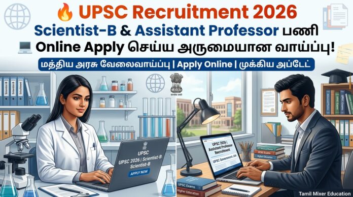 🔥 UPSC Recruitment 2026: Scientist-B & Assistant Professor பணிக்கு Online Apply செய்ய அருமையான வாய்ப்பு!