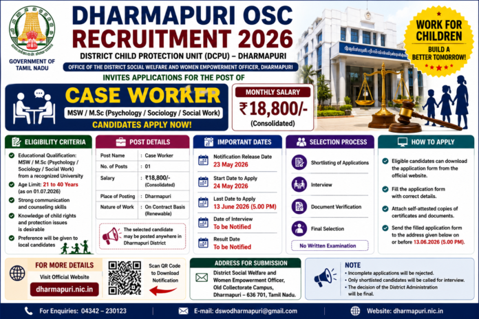 👩‍💼 Erode OSC Recruitment 2026: ₹22,000 வரை சம்பளத்தில் Senior Counsellor, IT Technician, Case Worker வேலை!