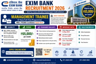 🏦 Exim Bank Recruitment 2026: ₹65,000 Stipend உடன் Management Trainee வேலை – MBA/PGDBA Candidates Apply Now!