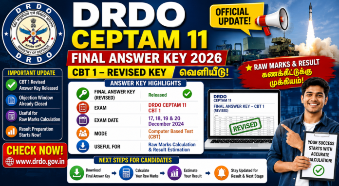 *DRDO CEPTAM 11 Final Answer Key 2026 🔥 CBT 1 Revised Key வெளியீடு! Raw Marks & Result கணக்கீட்டுக்கு முக்கியம்*