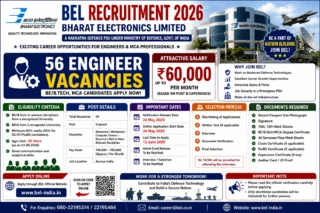 ⚡ BEL Recruitment 2026: ₹60,000 வரை சம்பளத்தில் 56 Engineer Jobs – BE/B.Tech, MCA Candidates Apply Now!