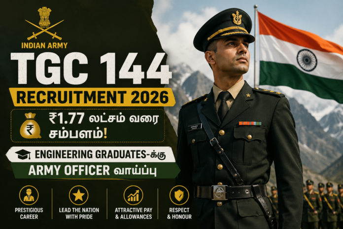 Indian Army TGC 144 Recruitment 2026: ₹1.77 லட்சம் வரை சம்பளம்! Engineering Graduates-க்கு Army Officer வாய்ப்ப