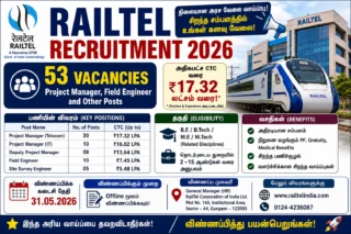 🚆 RailTel Recruitment 2026: ₹17.32 லட்சம் வரை CTC-யில் 53 Project Manager, Field Engineer Jobs – Offline Apply!