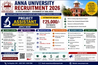 🧬 Anna University Recruitment 2026: ₹25,000 சம்பளத்தில் Project Assistant வேலை – Biotech/Bioinformatics Candidates Apply Now!