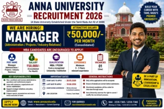 🤝 Anna University Recruitment 2026: ₹50,000 சம்பளத்தில் Manager வேலை – MBA Candidates Apply!