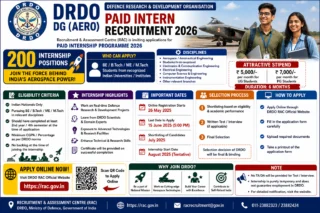 🚀 DRDO DG(Aero) Paid Intern Recruitment 2026: 200 Internship Posts – BE/B.Tech, ME/M.Tech Students Apply Now!