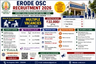 👩💼 Erode OSC Recruitment 2026: ₹22,000 வரை சம்பளத்தில் Senior Counsellor, IT Technician, Case Worker வேலை!
