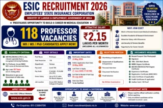 🏥 ESIC Recruitment 2026: ₹2.15 லட்சம் வரை சம்பளத்தில் 118 Professor Jobs – MD/MS/PhD Candidates Apply Now!