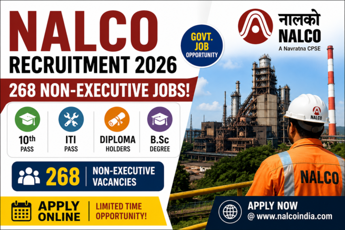 ⚙️ NALCO Recruitment 2026 – 268 Non-Executive Jobs! 10th/ITI/Diploma/B.Sc Candidates Apply Online