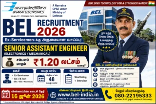 🚀 BEL Recruitment 2026 – Ex-Servicemen-க்கு ₹1.20 லட்சம் சம்பளத்தில் Senior Assistant Engineer வாய்ப்பு!