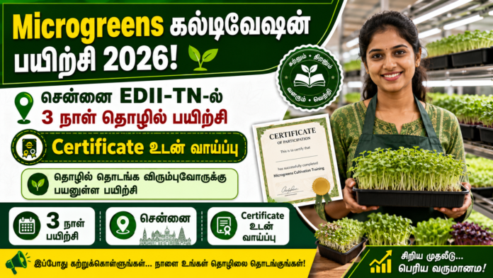 🌱 Microgreens Cultivation Training 2026! சென்னை EDII-TN-ல் 3 நாள் தொழில் பயிற்சி – Certificate உடன் வாய்ப்பு
