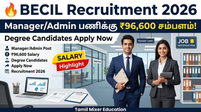 🔥 BECIL Recruitment 2026 – Manager/Admin பணிக்கு ₹96,600 சம்பளம்! Degree Candidates Apply Now
