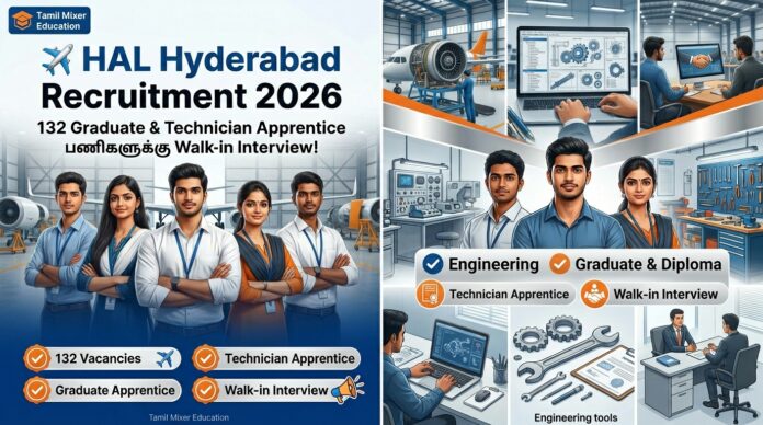 ✈️ HAL Hyderabad Recruitment 2026 – 132 Graduate & Technician Apprentice பணிகளுக்கு Walk-in Interview!